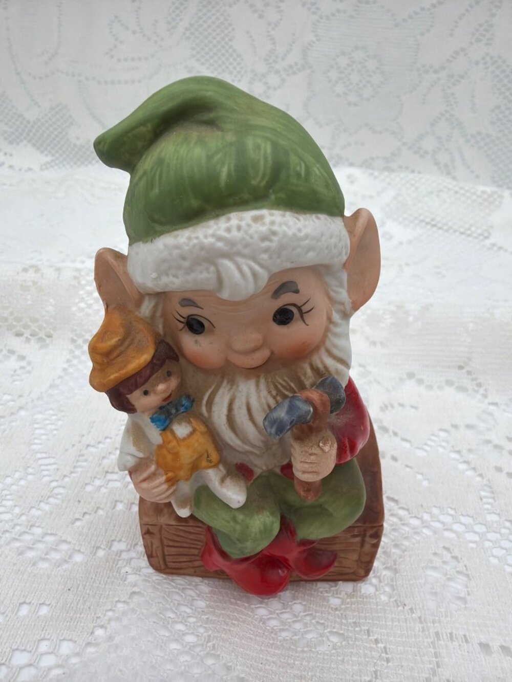 Vintage HOMCO #5406 Santa Elf Hand painted Christmas 1980's Porcelain